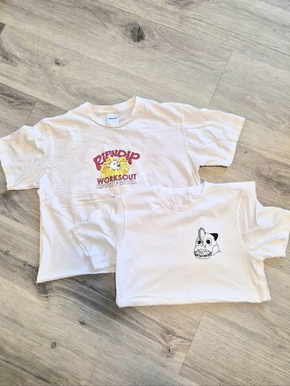 Bundle of 2 Ripndip and Chainsaw Man Pochita White Tshirts Tee Shirts